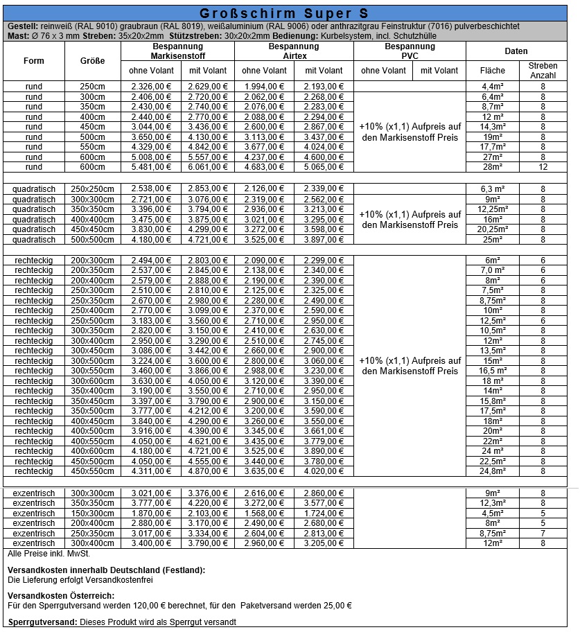 Preisliste Super S